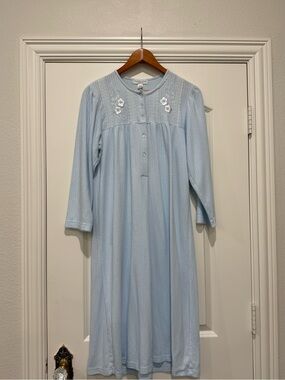 Ladies Miss Elaine Fleece Long Sleeve Blue Nightgown Petite Small